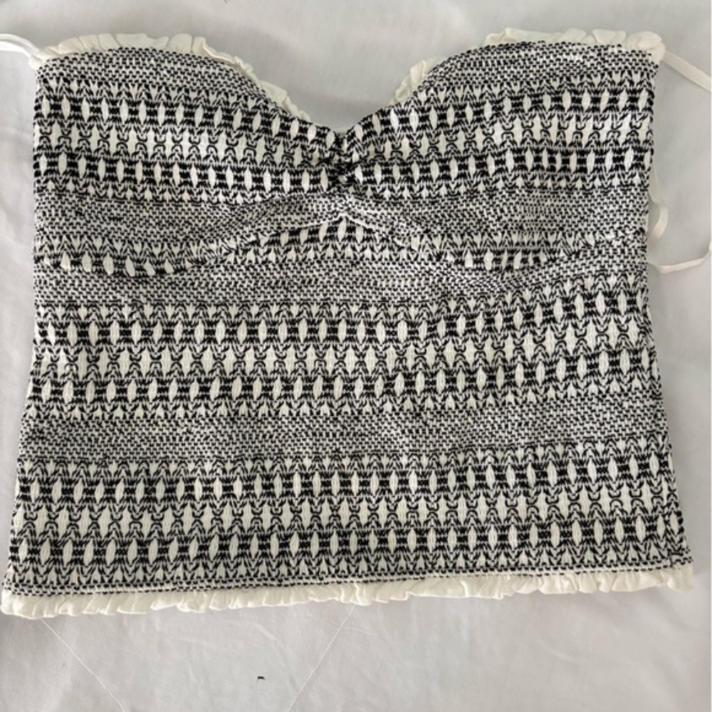 Anthropologie Black and White Patterned Crop Top